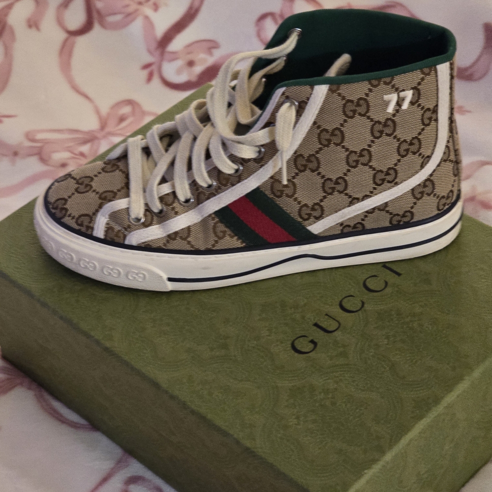 Gucci Kids High-Top Sneakers - Beige and Green